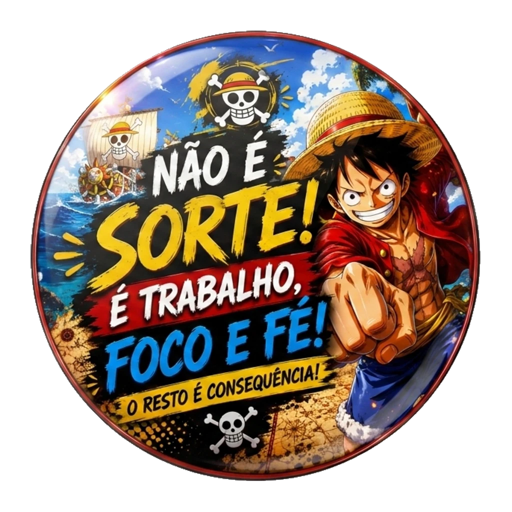 Mockup de botton de Não é sorte. É trabalho, foco e fé